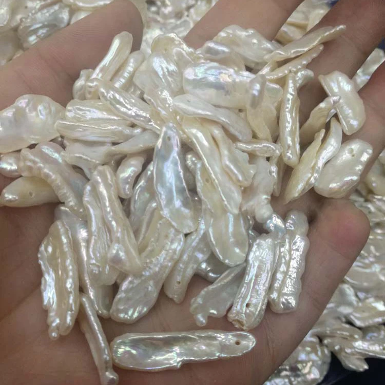 JC-10001 Biwa Pearls Freshwater Long Shape Stick Pearls Peach Long Baroque Pearl