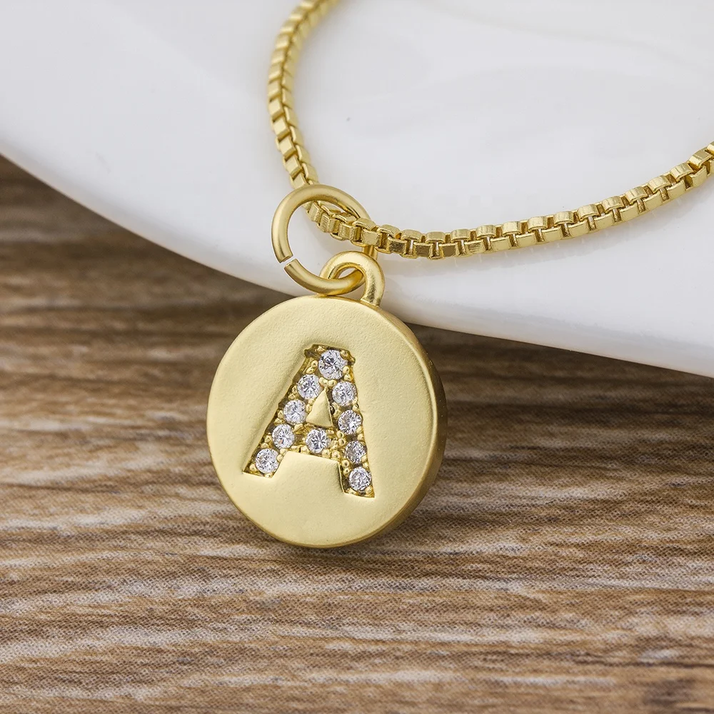 Hot Sale Women Girls Gold Initial 26 Letters Necklace Long Charm Personal Necklace Pendants Copper CZ Jewelry Wholesale