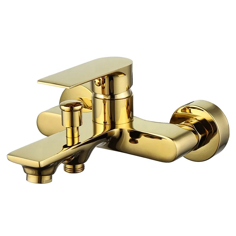 Wall Mounted Golden Bathtub Faucet Brass  Bathroom Shower Mixer