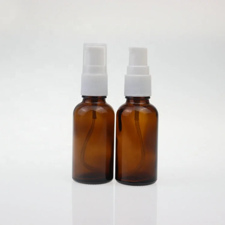 30ml Amber Glass Lotion Pump Serum Bottle Empty Brown Spray Essential Oil Bottle with Black Pump Cap for essential oil