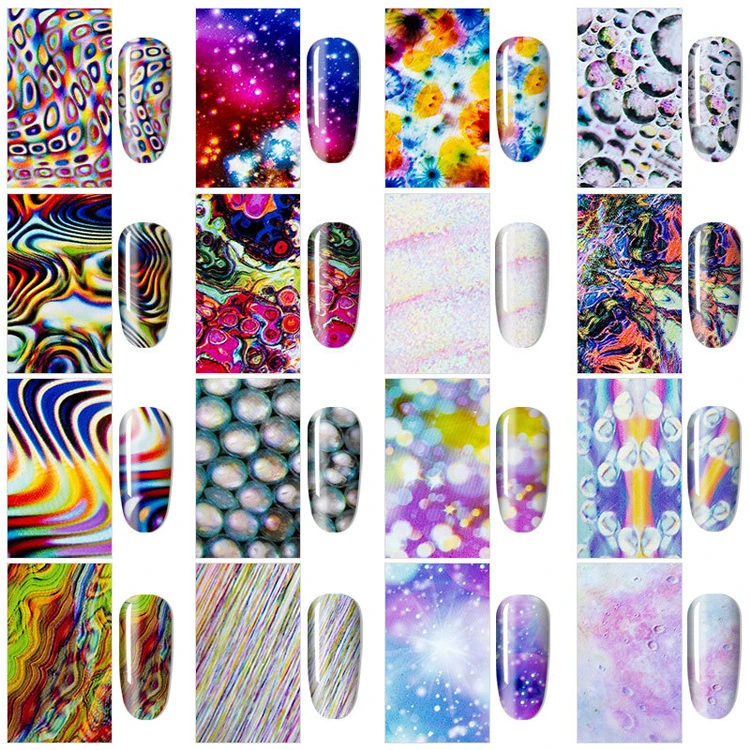 3D Nail Sticker Graphic Metallic Mirror Foils Colorful Nail Art Decoration Full Wrap Nail Art Paper Decals