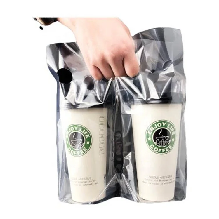 LDPE high transparent die cut handle plastic beverage  drinking cups bags bubble tea coffee take away carry bags