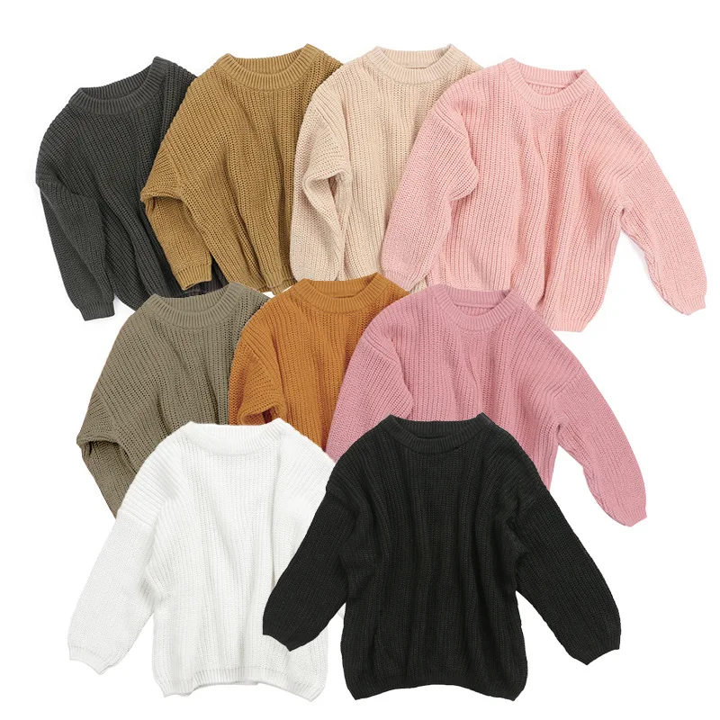 Baby Oversized Knitted Jumper Girls Boys Winter Ribbed Knit Sweater Chunky Pullover Long Sleeve Knitwear Top