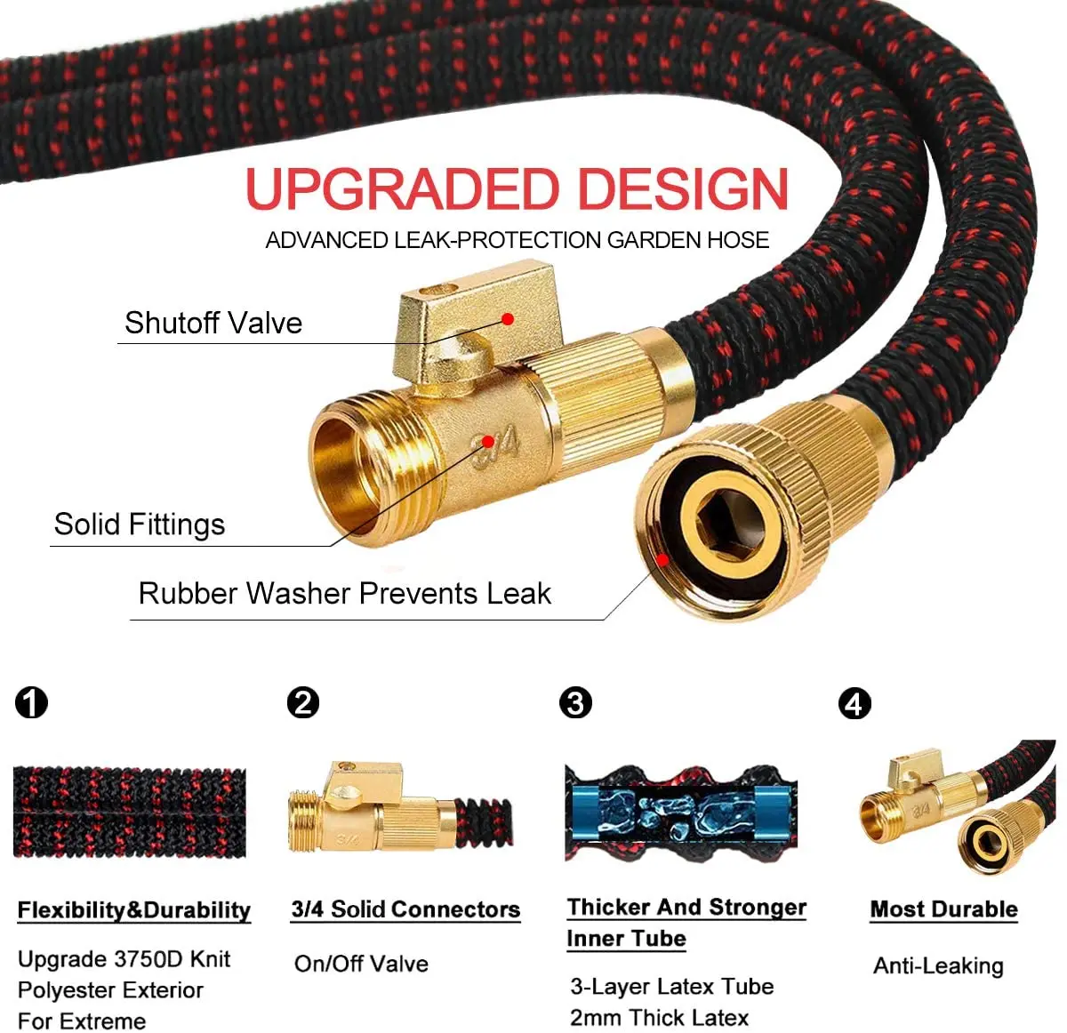 Lightweight Water Hose 10 Function Nozzle Superior Strength 3750D Polyester Fabric Expandable Garden with Solid Connectors
