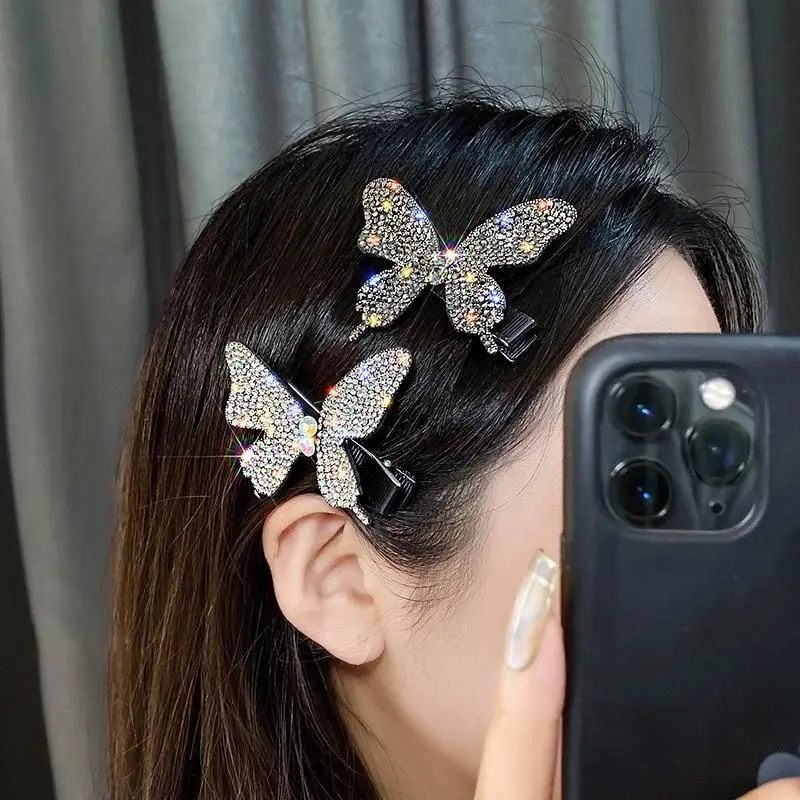 Fashionable  Rhinestone Butterfly Hair Clip Temperament Duckbill Clips Delicate Girls Hair Accessories Clip