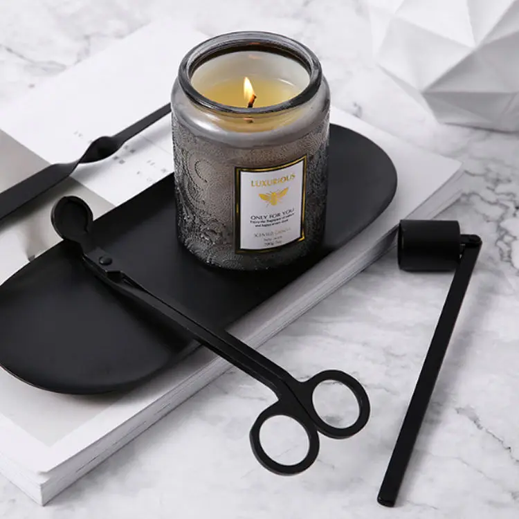 Wholesale 3PCS Stainless Steel Candle Accessories Dipper Snuffer Candle Wick Trimmer Candle Scissors Hook Tool Set With Tray