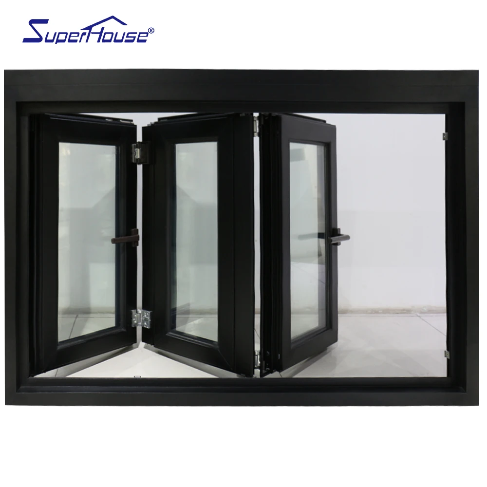 Дешевое закаленное стекло Горизонтальное складное окно патио алюминиевое двойное