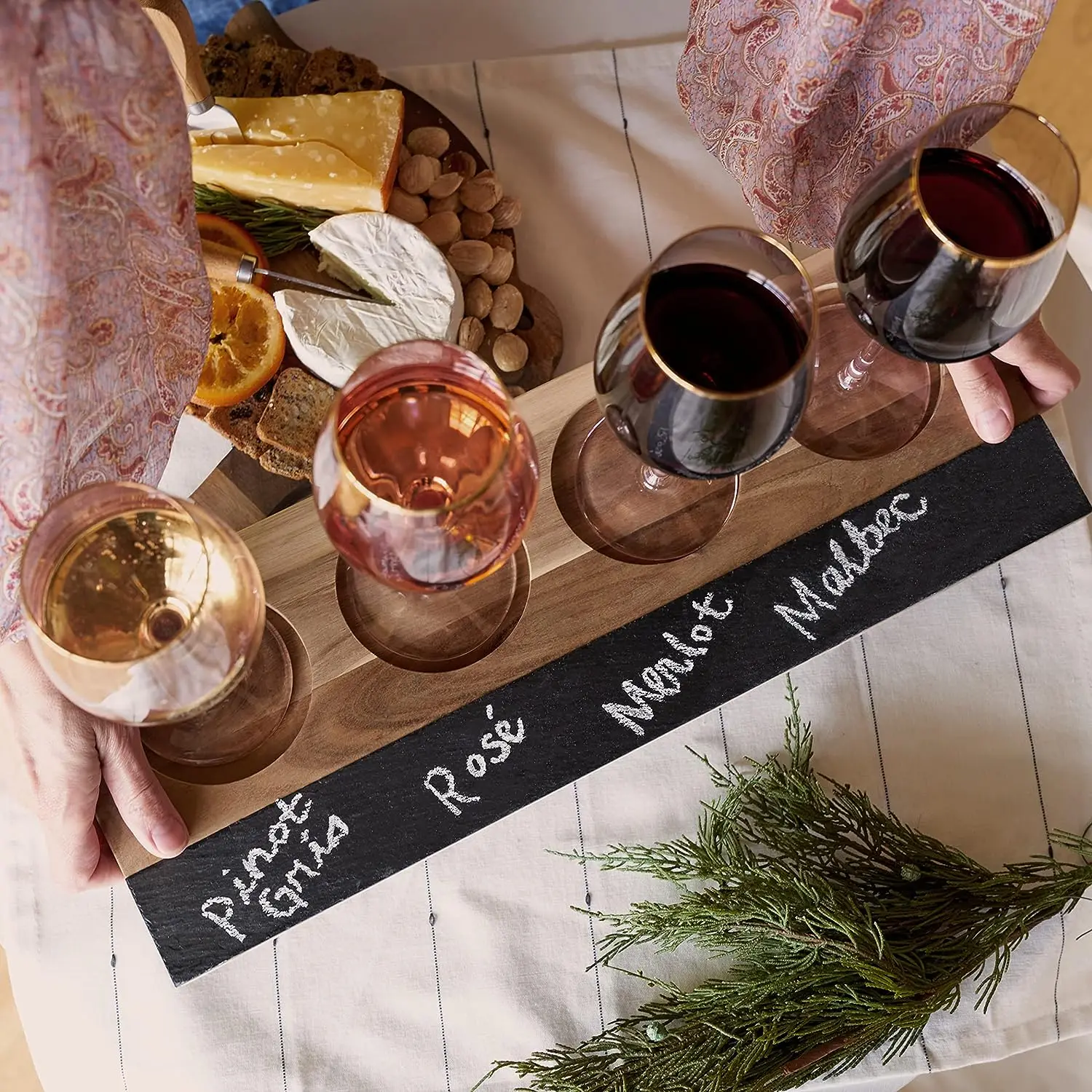 Wine Tasting Board with Slate Chalkboard, 2 Pieces of Soapstone Chalk