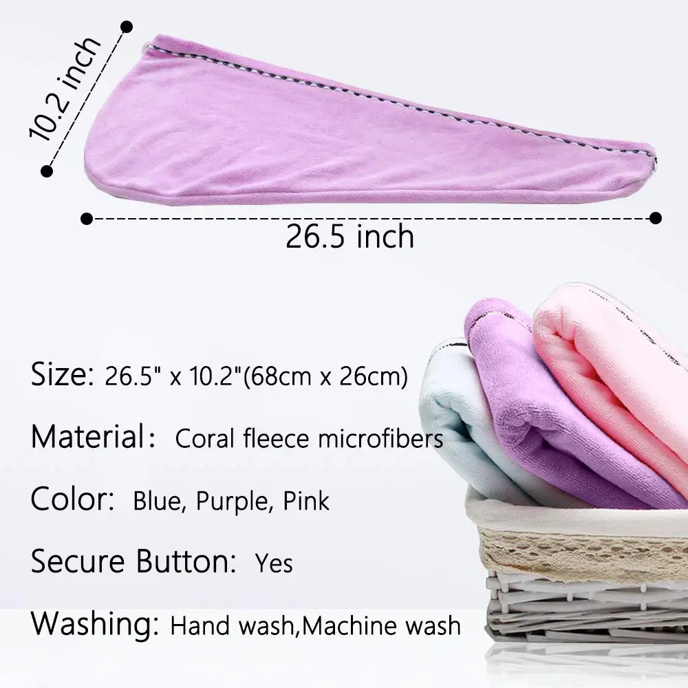 Amazon 2021 dry hair towel customised drying hair towel 25*65 cm  2 Buttons Super Absorbent Hair Fast Drying Anti-Frizz