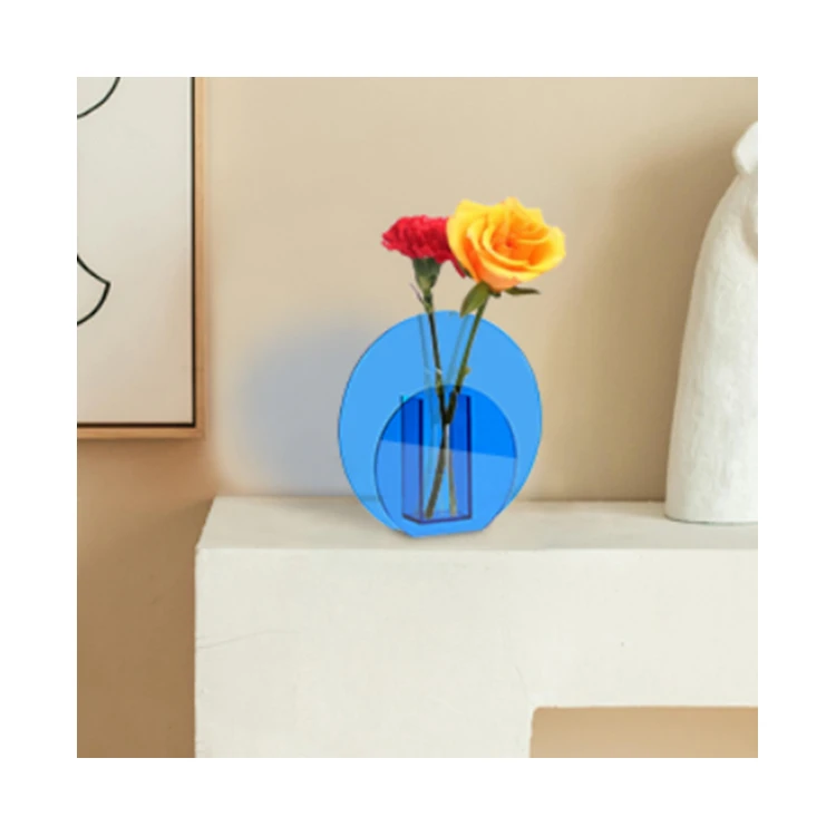 Blue Acrylic Round Shaped Flower Vase For Home Office Wedding