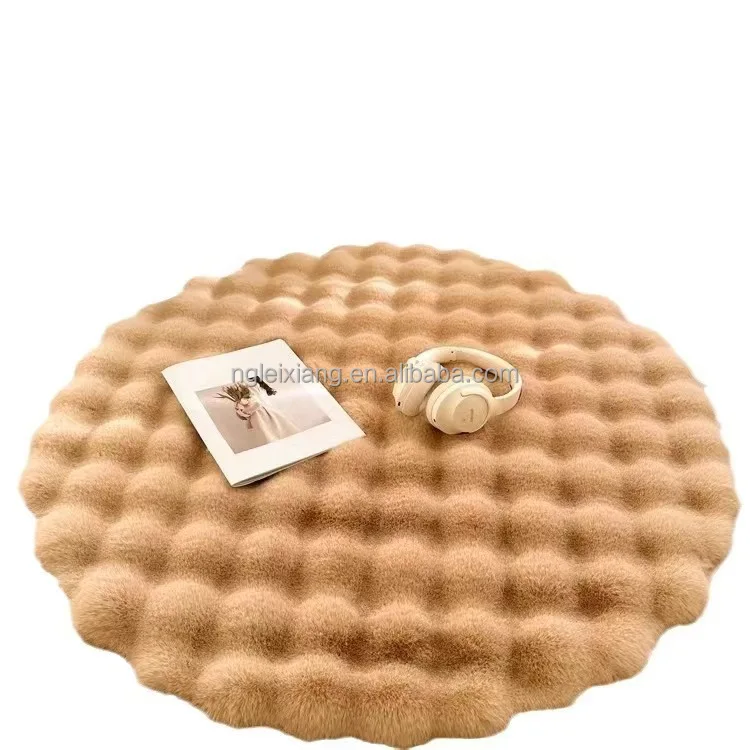Bubble Round Faux Rabbit Fur Carpet Camel Colour Living Room Faux Rabbit Fur Area Carpet