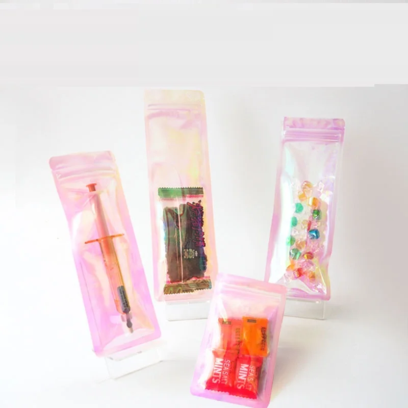 Hologram Rainbow zip flat bag transparent see through cosmetic tools jewelry plastic bag cosmetic brush bag