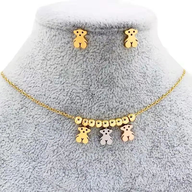 Bijoux Women Acero Inoxidable Joyeria women jewelry set cute animal pendant earrings necklace wearing gift