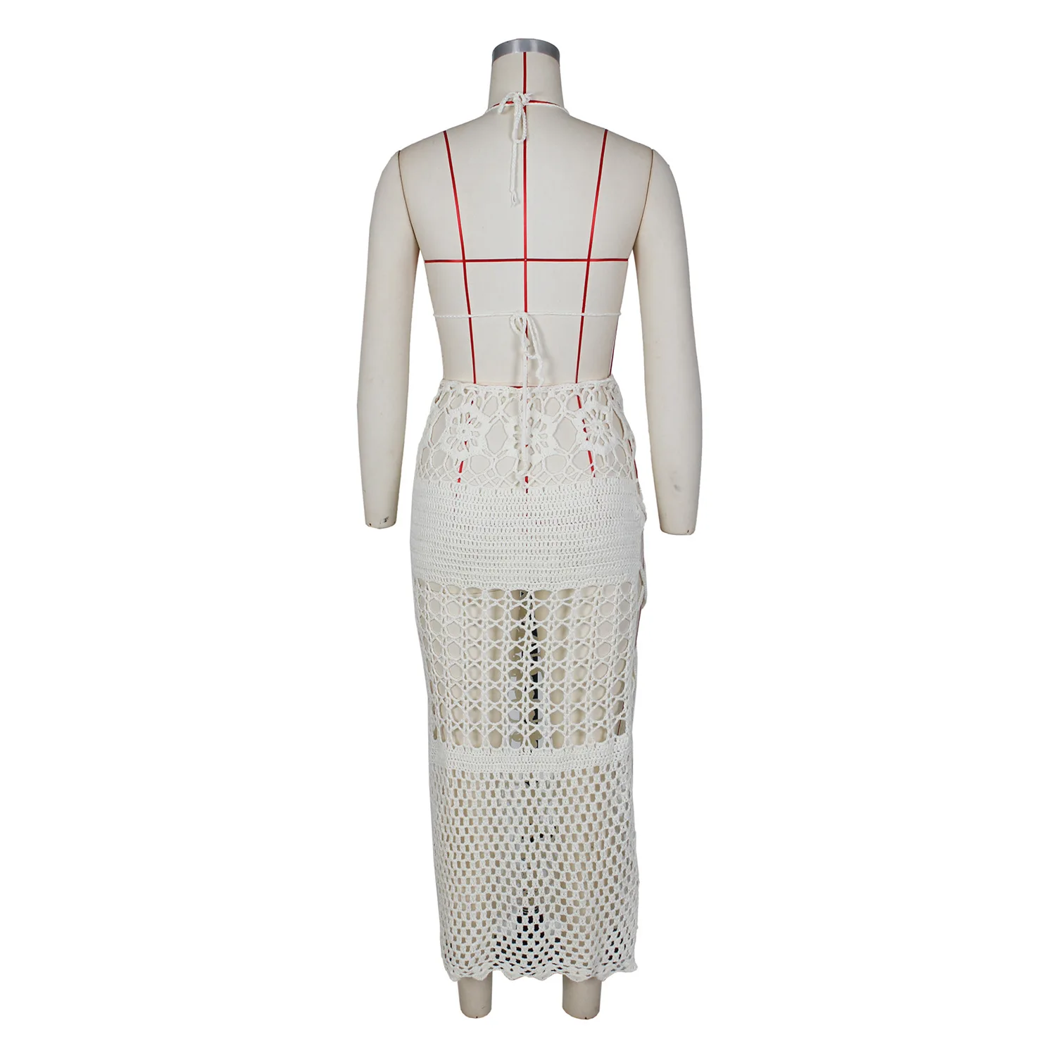 Hand Make High Quality Crocheted Skirts 2 Piece Skirt Set Netted Cutout Bra Skirts  2023