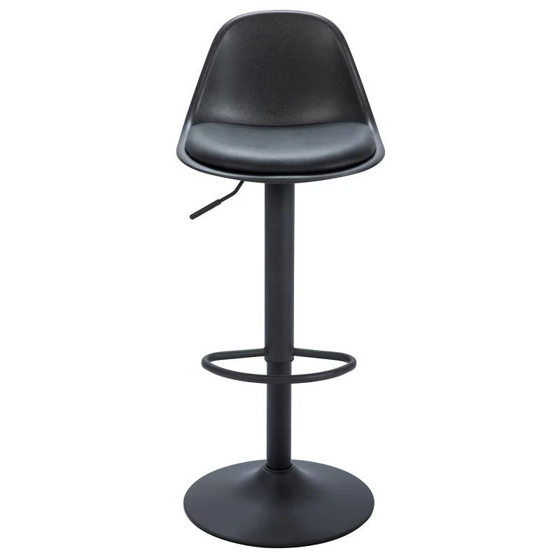 Inspired Padded Bar Stool Chair  Bar Stools Black Soft Leatherette PU Seat Adjustable Gas Lift Frame