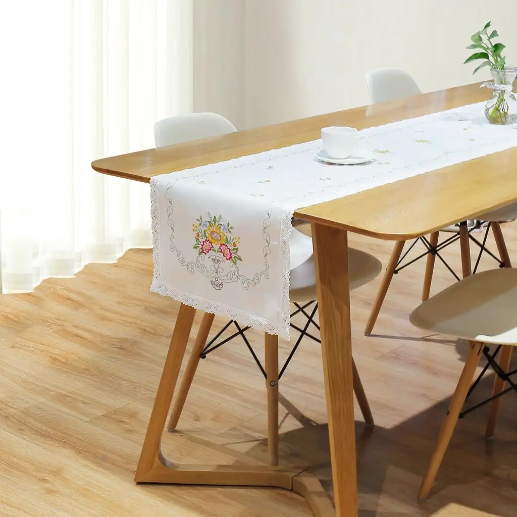 OEM/OEM Multi-size Embroidered  Table Cloths Handmade Hemstitch Table Cover Linen-look Fabric Table Cloth