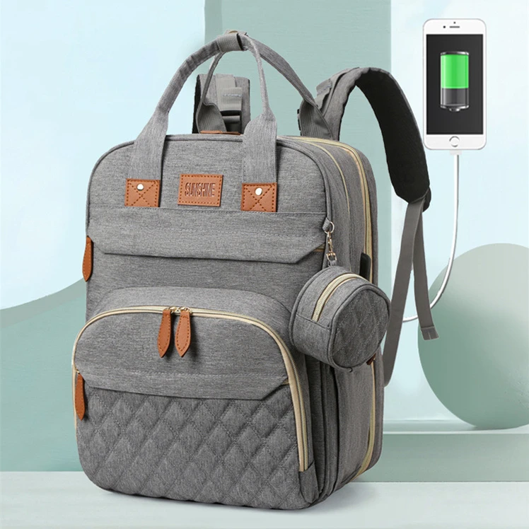 Multifunctional Custom Waterproof Mom  Nappy Changing Fashion Mummy Diaper bag with bed backpack diaper