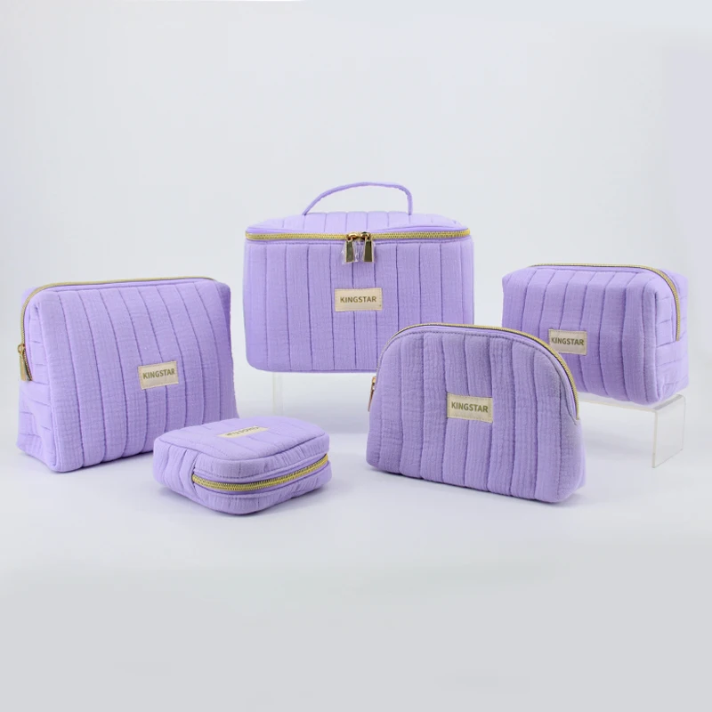 BSCI Custom Eco Friendly Recycle Organic Plain Cotton guzze Zipper Make Up Case Large Vanity