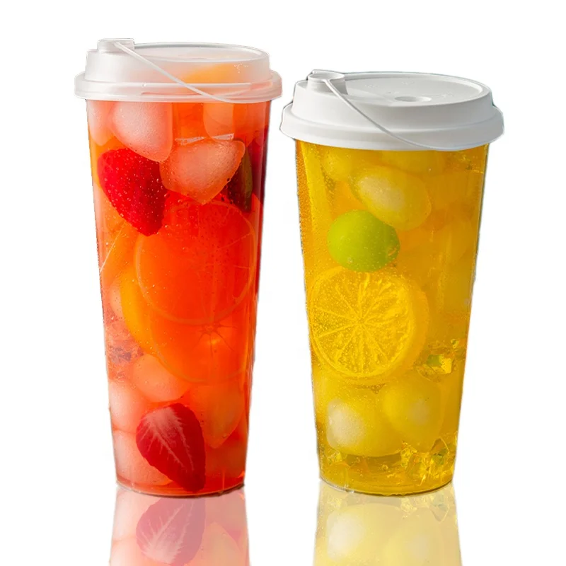 Disposable pp 24oz 700ml Custom Plastic Bubble Tea Cup Milk Tea Ice Coffee Plastic PP Cup with Lids Take Out  PP boba Cups 500ML