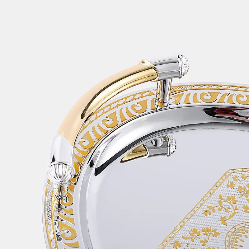 Golden /Silver Plated Oval Single Deco Gold Metal Food Restaurant Serving Tray 52x39cm