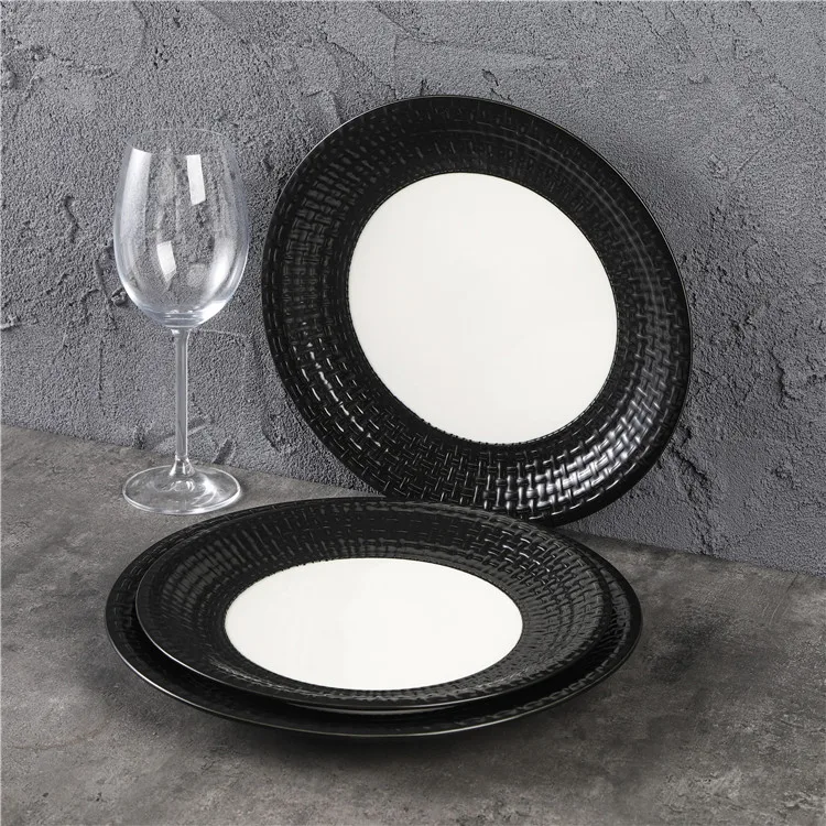 Textured surface design black tableware set new item home kitchen modern black ceramic dinnerware for restaurant