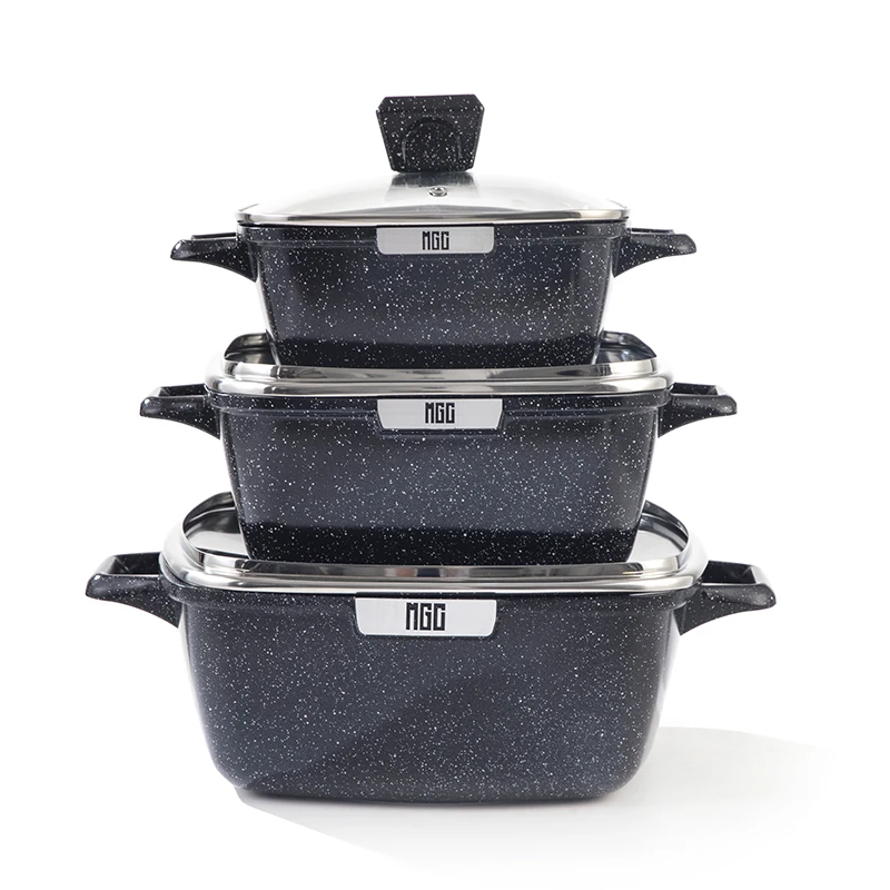 MGC Custom Copper Non Stick Induction Bottom Square Cooking Pot Set Kitchen Cookware Set