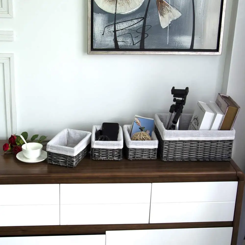 
Handmade Wicker Storage Baskets Set Woven Decorative Organizing Nesting Baskets for Bedroom (Set of 4, Grey) 