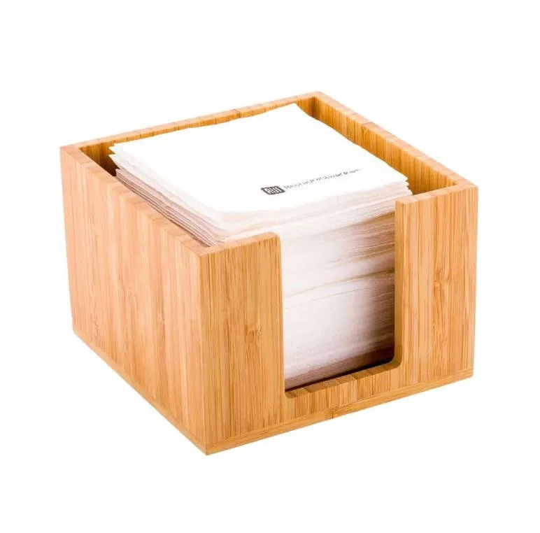 Restaurantware Square Natural Bamboo Cocktail Napkin Holder Bamboo Wooden Tissue Box