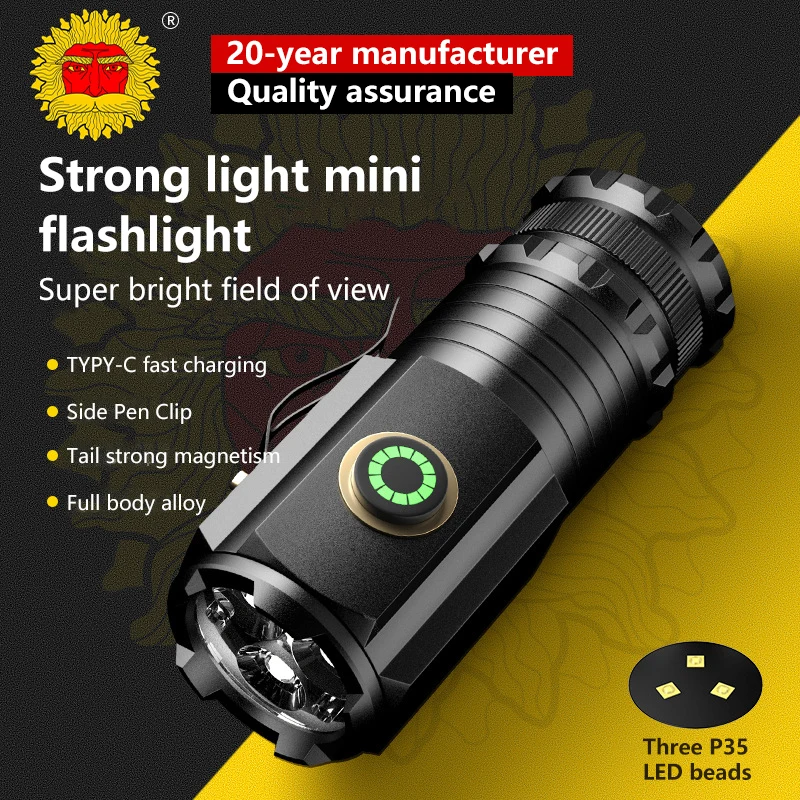 Multifunction Pocket Portable 18650 Safety hammer magnetic Rechargeable mini led flashlight
