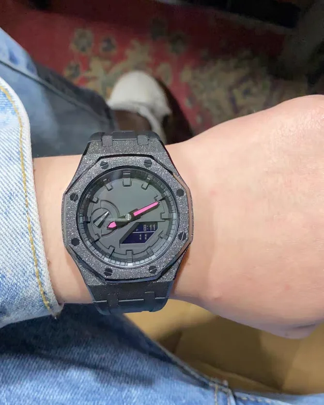 Wholesale Custom Black Frosted purple stainless steel watch case mod kit for g shock ga2100