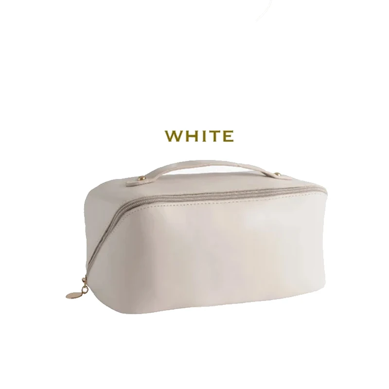 Luxury storage bag simple pu leather portable makeup bag Waterproof Cosmetic Bag White Makeup