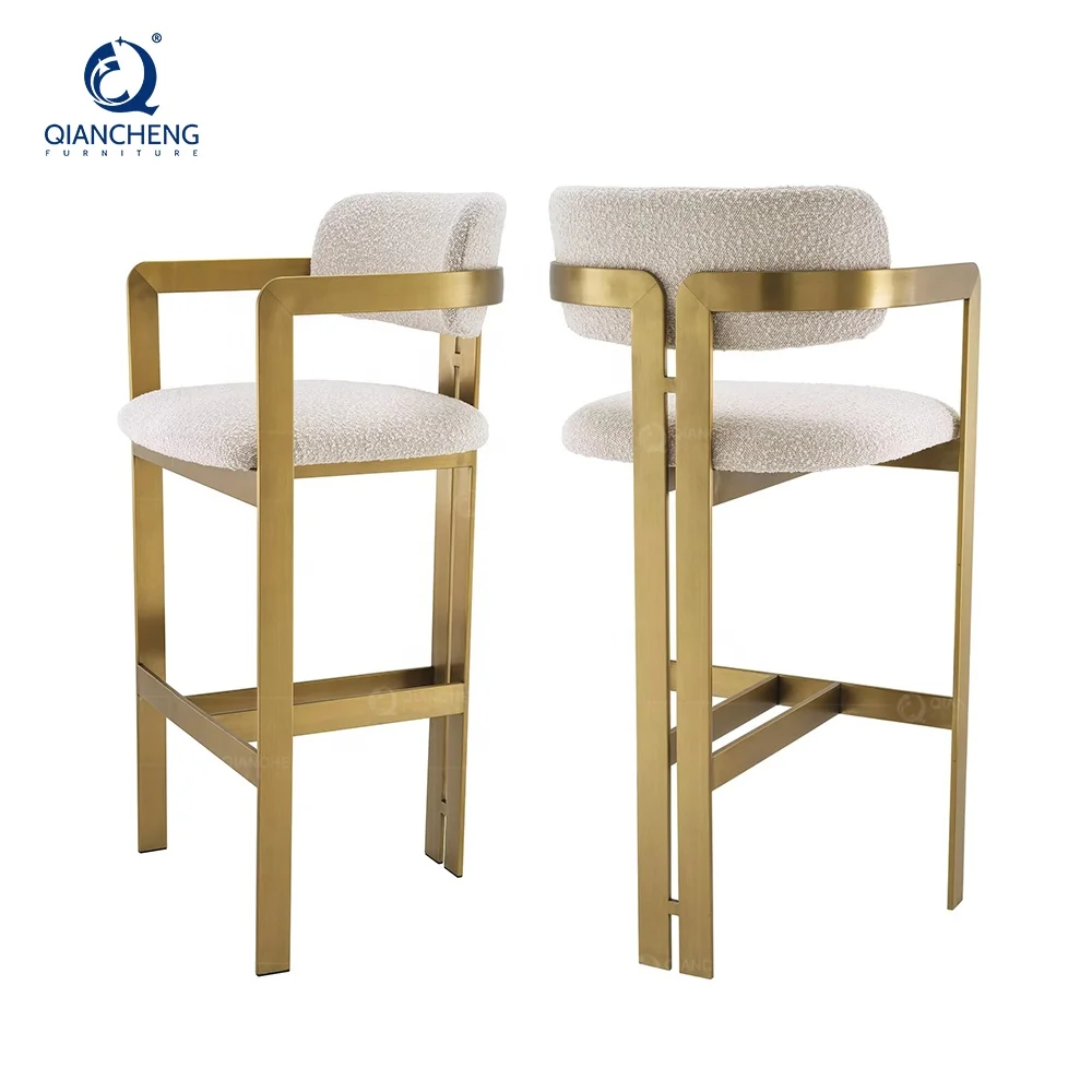 QIANCHENG explosive models high kitchen chairs mueble de bar  barhocker stuhl barstool luxury sherpa fabric bar chair