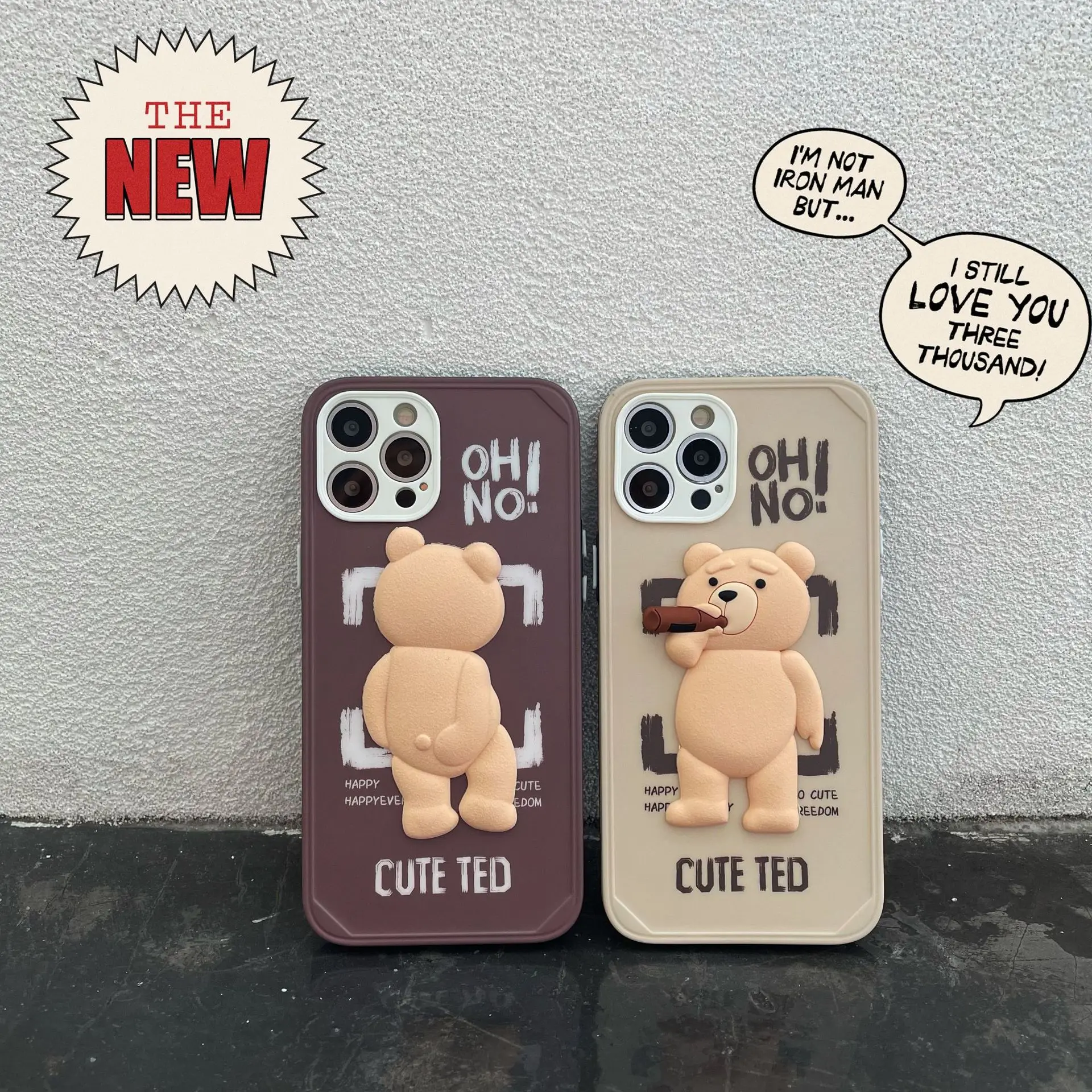 Hot Sale 3D Cartoon Drinking Beer Ted Bear Style Phone Case for iPhone 13 Cute Creative Cover for iPhone 12/11/7/8/XS/X/XR/MAX