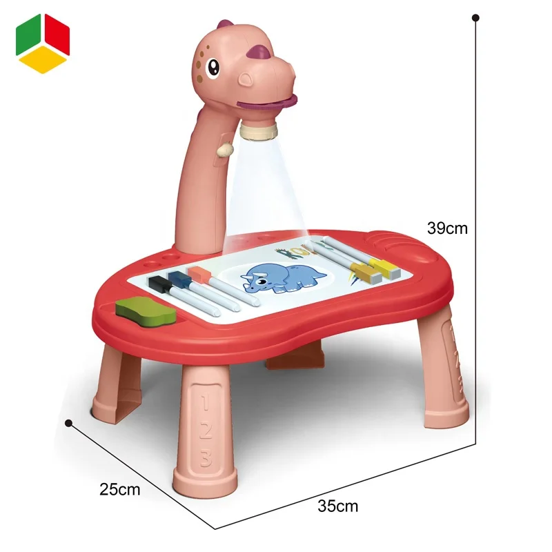 QS Hot Sale Parent-child Interactive Color Projector Art Dinosaur Drawing Desk Children Projection Drawing Board Toys For Sale