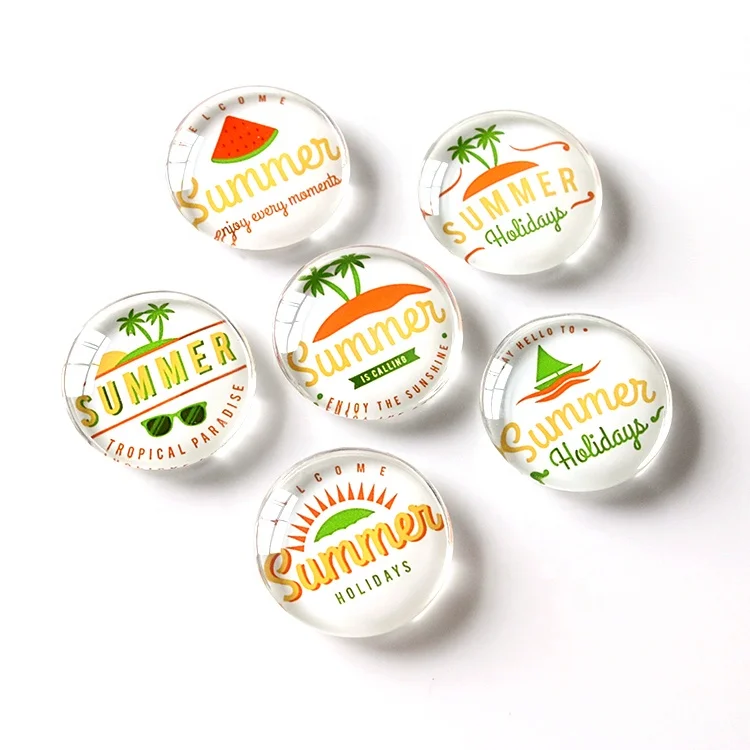 
Factory Outlet Online Sale Creative Summer Alphabet Round Crystal Glass Magnetic Fridge Magnet 