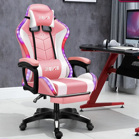 Розовый (rgb) светодиодная компьютер PC игровое кресло игровой искусственная кожа silla gamer массаж гоночный со светодиодными огнями и