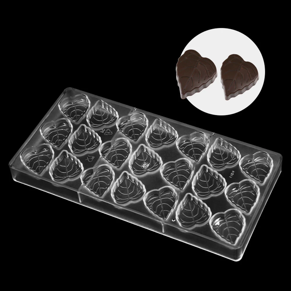 21-Piece Clear Jelly Candy Making Mold Polycarbonate Leaf Chocolate Mould