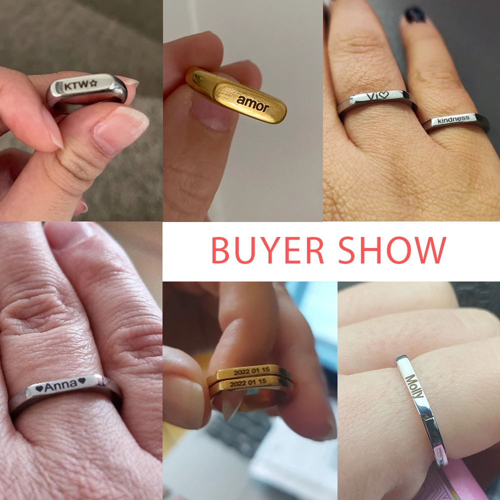 Engrave Name Finger Rings Personalized Custom Ring Gift For Woman Man Engagement Wedding Marry Stainless Steel Jewelry