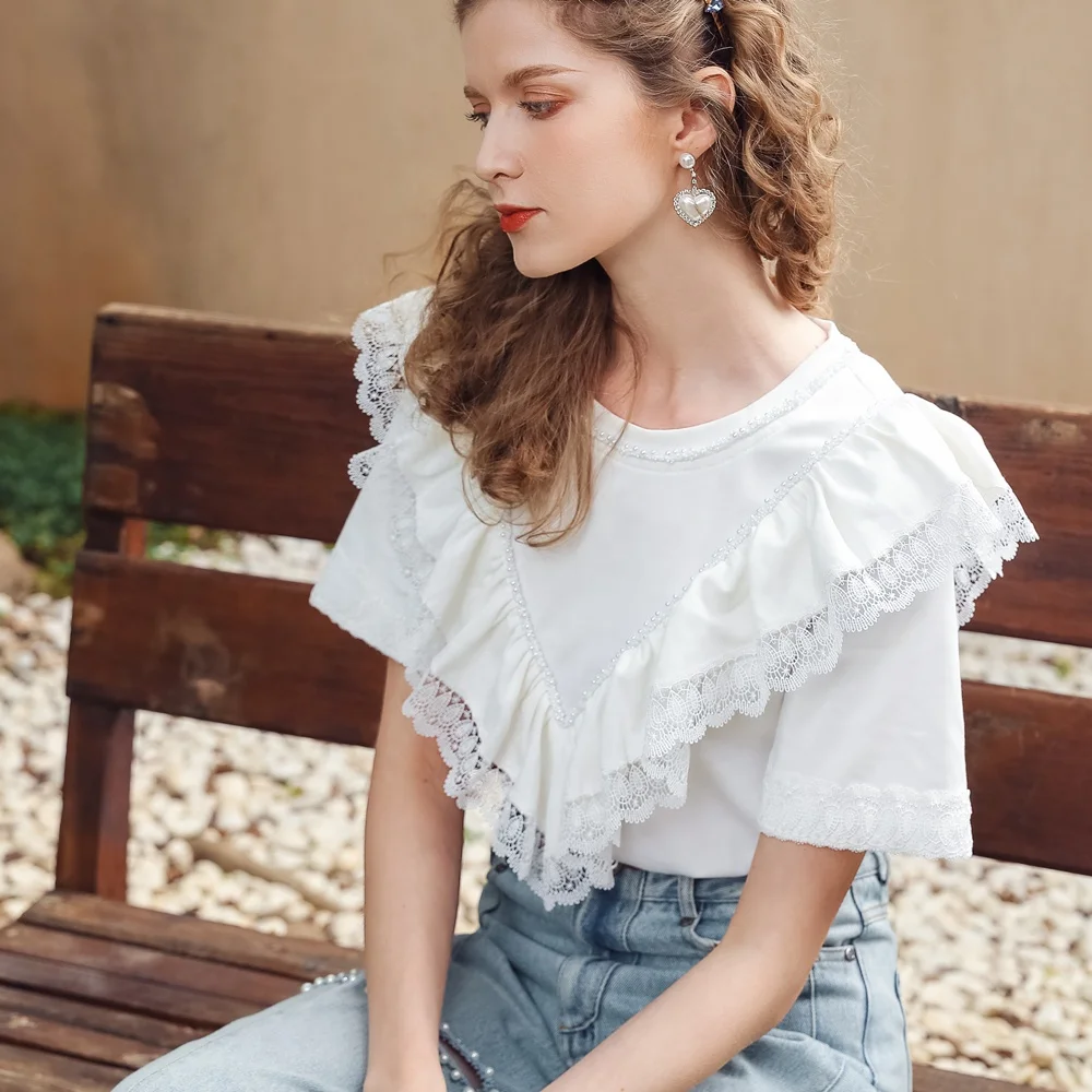 Fashion Woman Blouses Tops Leisure Style Sweet Clothes T Shirt Solid Color Women Clothes Short Sleeve