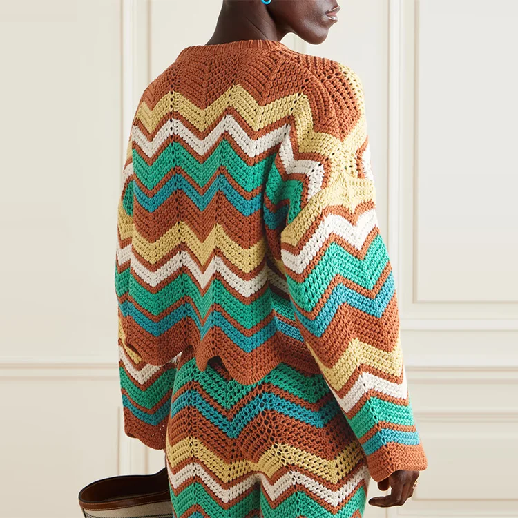 Knitwear Manufacturer Custom Spring Autumn Crew Neck Long Sleeve Striped Knit Women Pullover Sweater