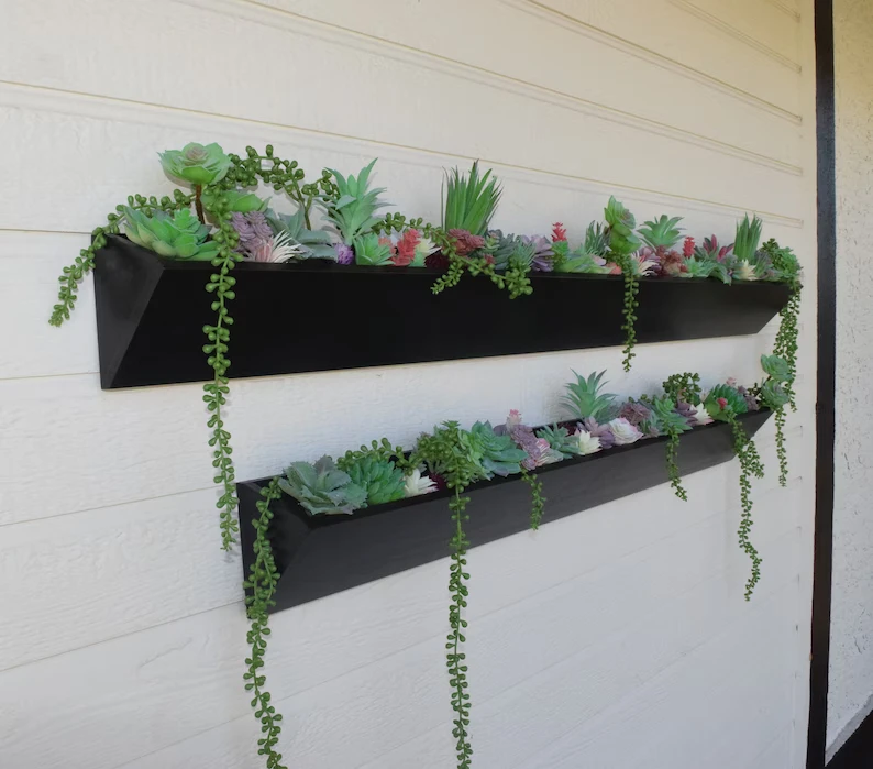 202407 Curb Appeal Long Modern Succulent Planter  Indoor & Outdoor Garden Succulent Box Extra Long Wall Planter