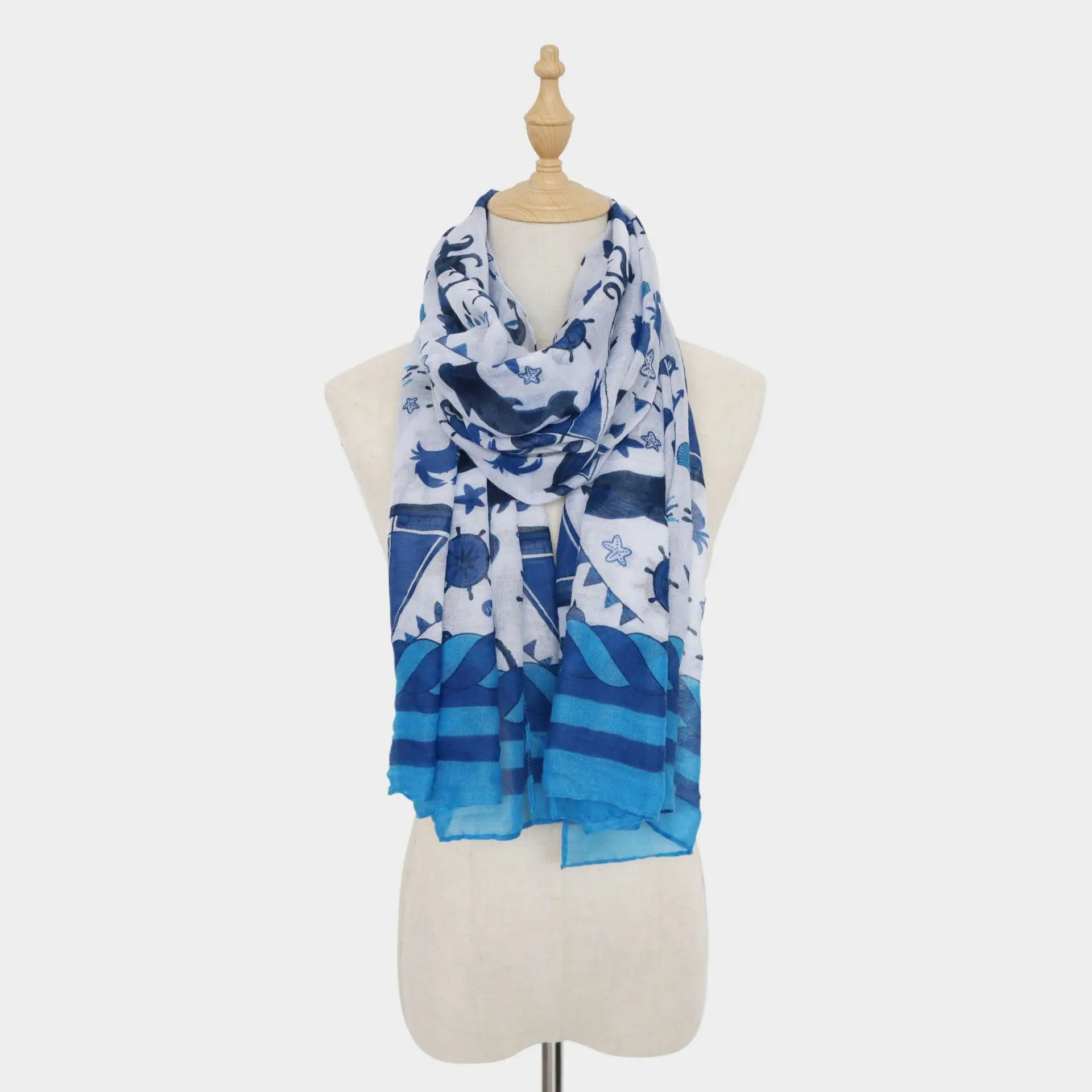 Scarf men and women octopus anchor sailboat whale small fresh navy print scarf long scarf shawl