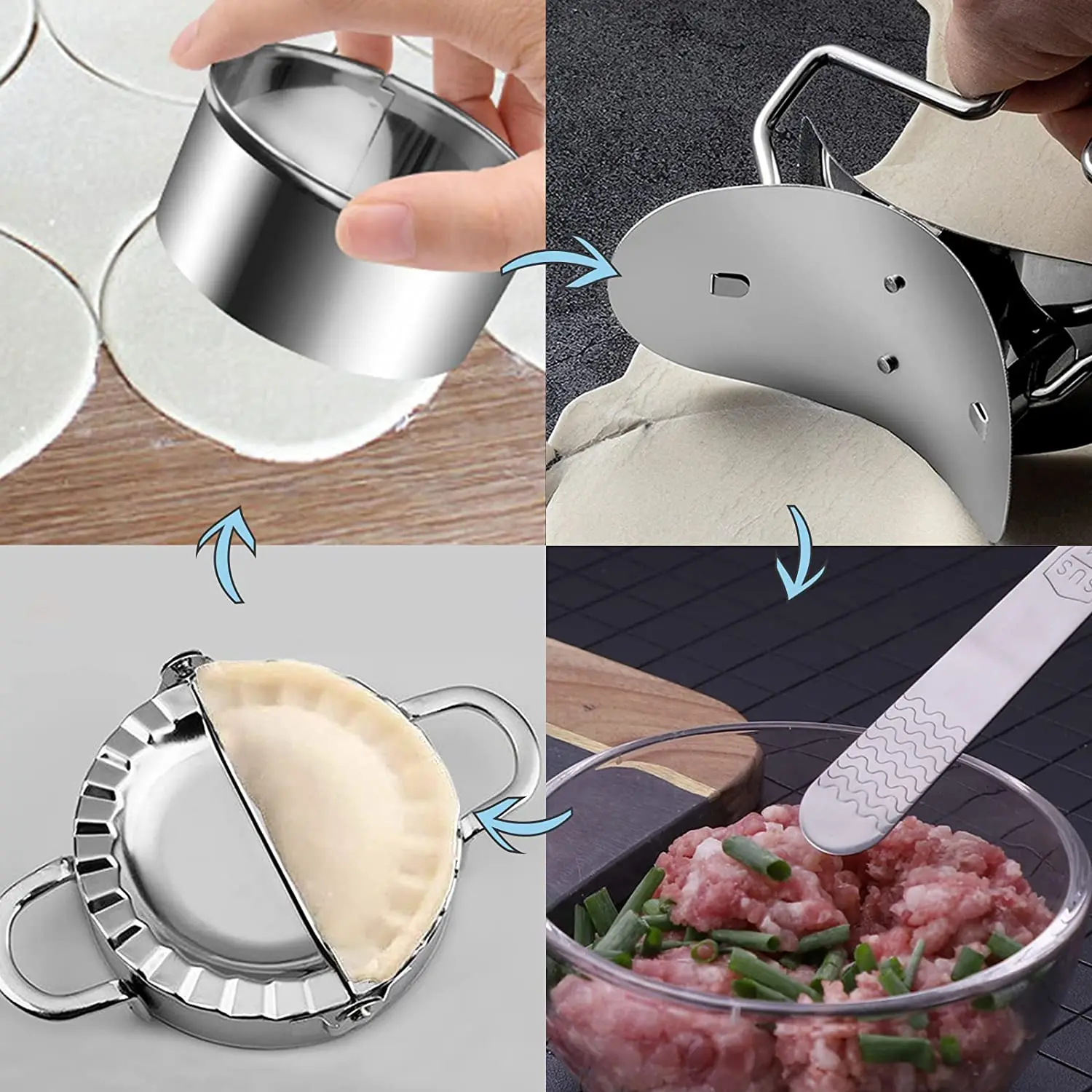 Large Chinese Ravioli 4 Pcs Stainless Steel Empanadas Press Kit Dumplings Mold Maker for Kitchen Accessories
