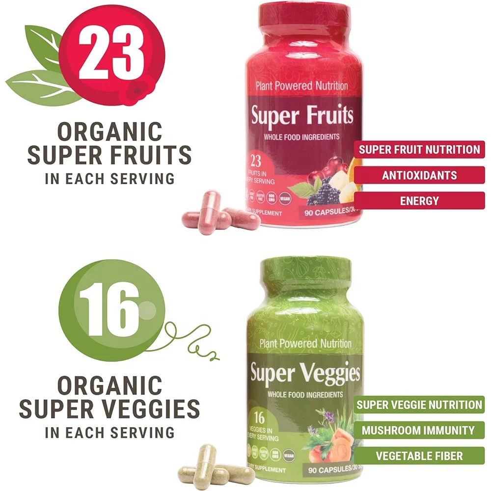 Organic Super Fruit Veggies Capsule Supplement Gluten/Gelatin Free For Vitamins supplement Vegan Reds Greens Superfood Capsules