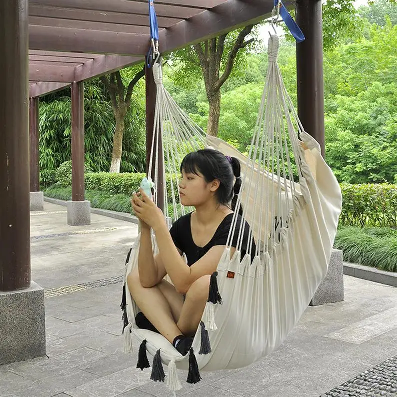 
Portable Modern Outdoor Indoor Adult Ceiling Canopy Hanging Free Standing Hammock Chair Macrame Swing With Stand 