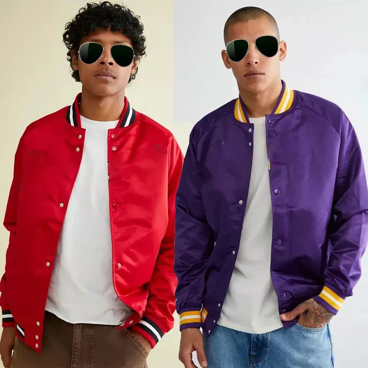 Custom College Pilot Jacket Embroidered Baseball Jacket Reversible Silk Satin Varsity Jacket For Men