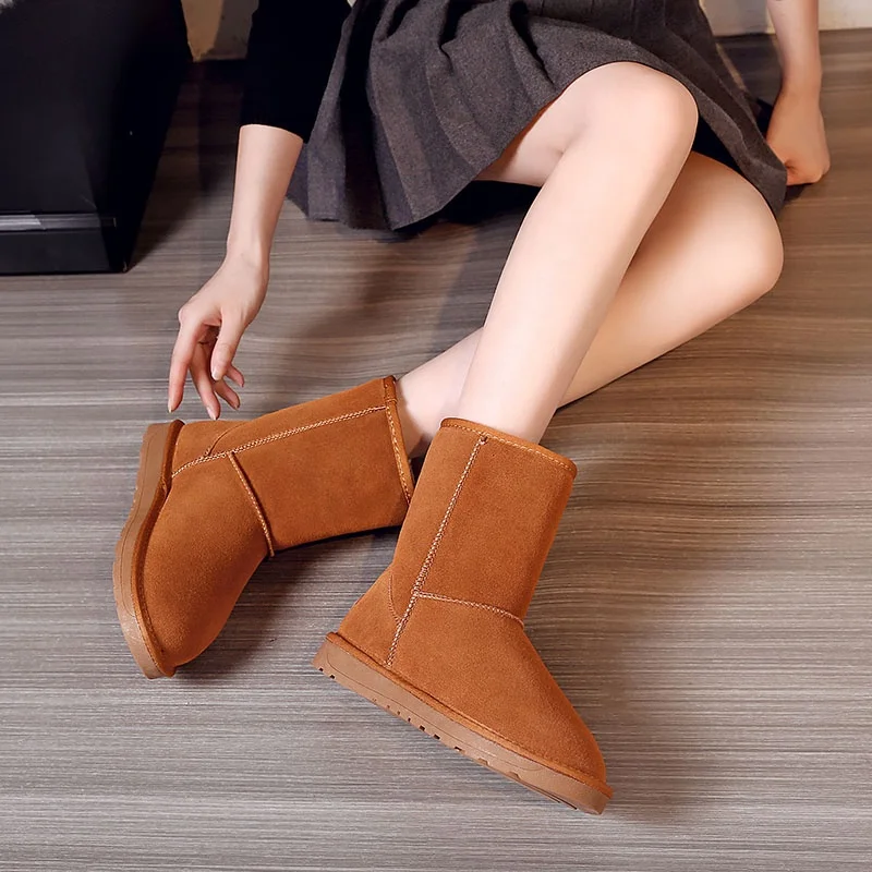 2021 custom classic winter winter warm real leather upper with plush lining ankle wool snow boots for women