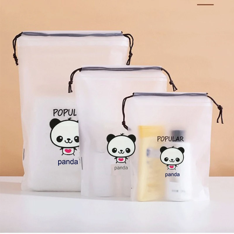 Custom Logo Printed Large PVC plastic Transparent Frosted Drawstring Bag Makeup Draw String Pouch Gift Packaging Bag