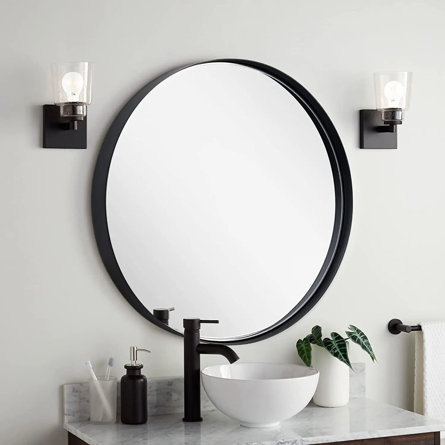  Black round circle recessed mirror premium metal framed wall-mounted hanging for bathroom washroom bedroom home