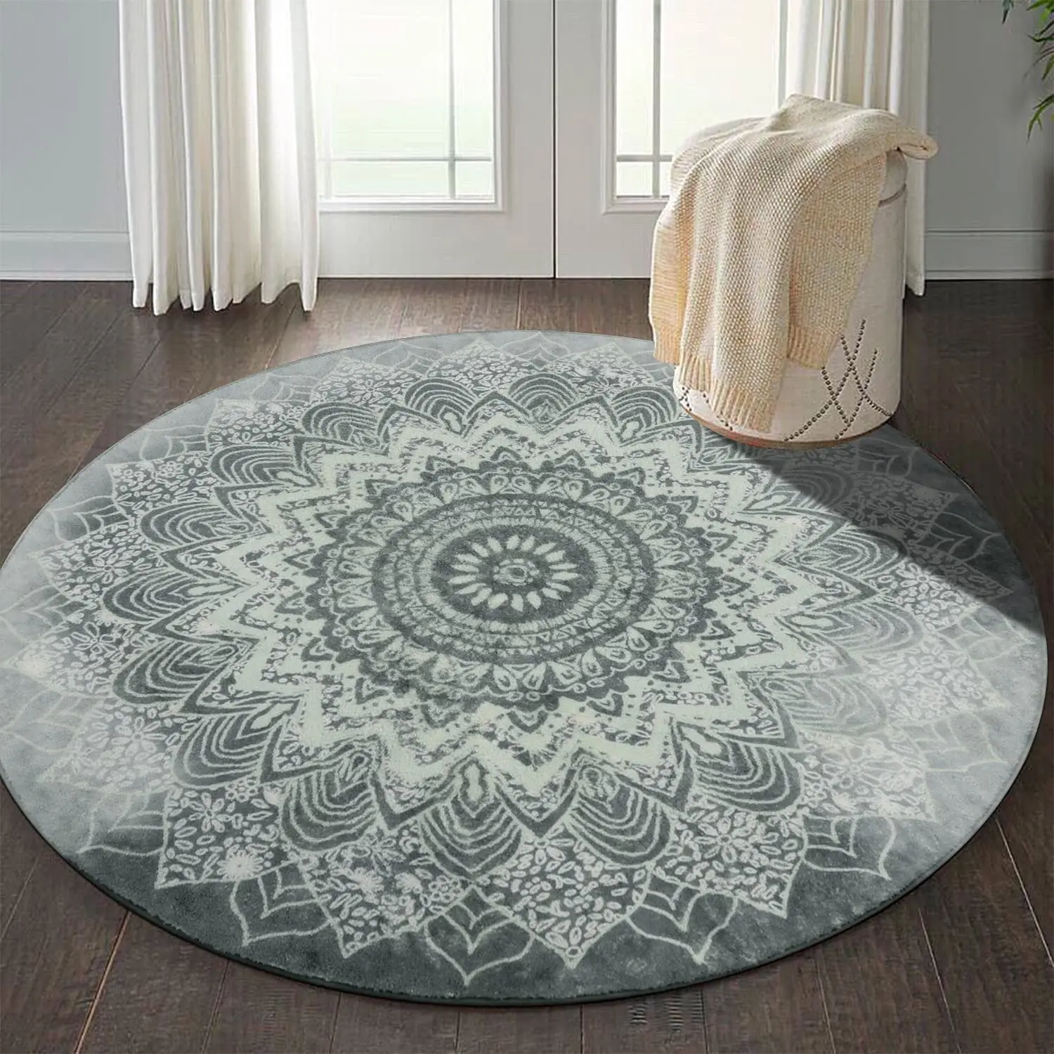 Traditional Printed Collection Round Mat Custom Art Carpet Oriental Faux Wool Circular Rugs for Home Decoration